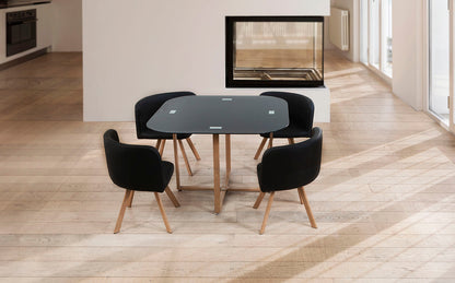 Mesa de Cristal Templado Teka + 4 Sillas. Comedor o Cocina