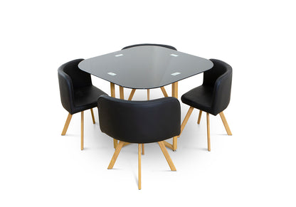Mesa de Cristal Templado Teka + 4 Sillas. Comedor o Cocina
