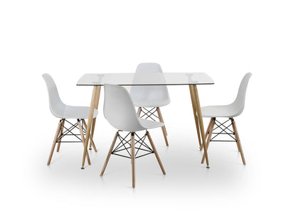Pack Mesa de Cristal Templado + 4 Sillas Estilo Nordico