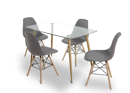 Pack Mesa de Cristal Templado + 4 Sillas Estilo Nordico