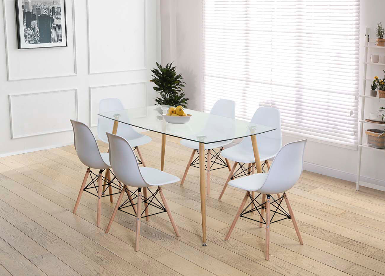 Pack Mesa de Cristal Templado + 6 Sillas Estilo Nordico