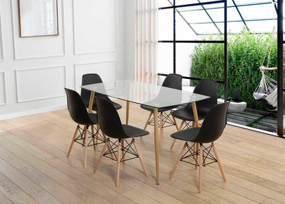 Pack Mesa de Cristal Templado + 6 Sillas Estilo Nordico