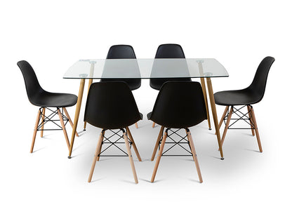 Pack Mesa de Cristal Templado + 6 Sillas Estilo Nordico