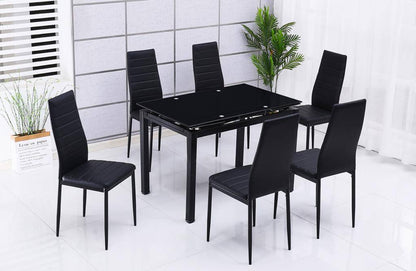 Mesa de Cristal Extensible 170cm + 6 Sillas Polipiel