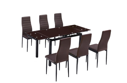 Mesa de Cristal Extensible 170cm + 6 Sillas Polipiel
