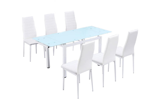 Mesa de Cristal Extensible 170cm + 6 Sillas Polipiel