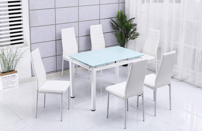 Mesa de Cristal Extensible 170cm + 6 Sillas Polipiel