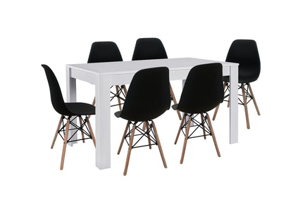 Pack Mesa de Comedor o Cocina Fija + 6 Sillas Estilo Nordico