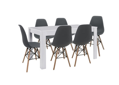 Pack Mesa de Comedor o Cocina Fija + 6 Sillas Estilo Nordico