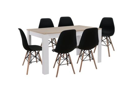 Pack Mesa de Comedor o Cocina Fija + 6 Sillas Estilo Nordico