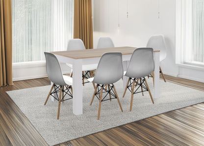 Pack Mesa de Comedor o Cocina Fija + 6 Sillas Estilo Nordico
