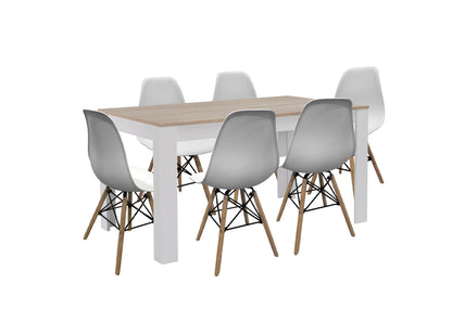 Pack Mesa de Comedor o Cocina Fija + 6 Sillas Estilo Nordico