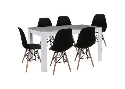 Pack Mesa de Comedor o Cocina Fija + 6 Sillas Estilo Nordico