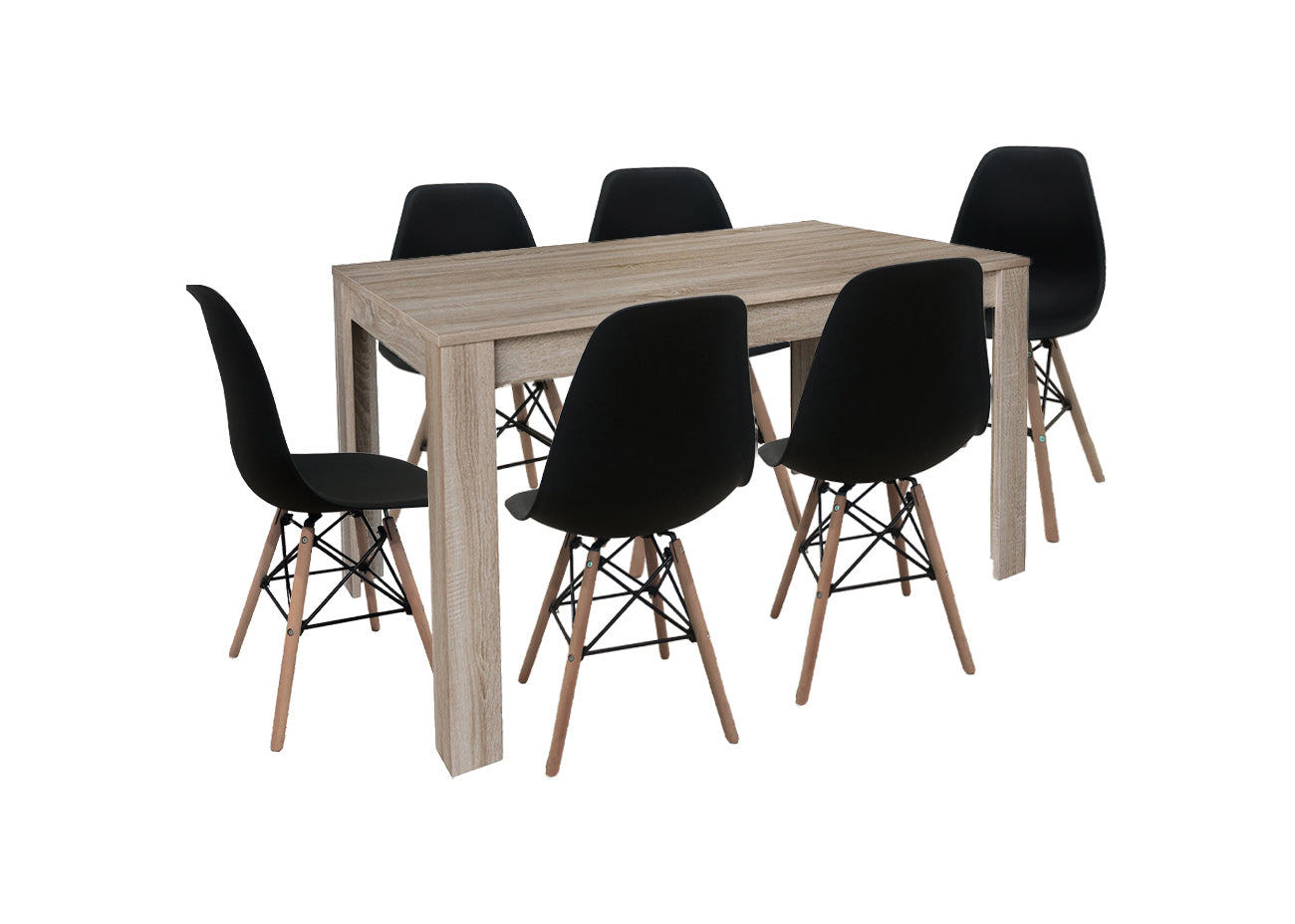 Pack Mesa de Comedor o Cocina Fija + 6 Sillas Estilo Nordico