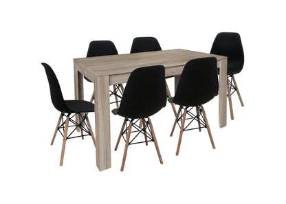 Pack Mesa de Comedor o Cocina Fija + 6 Sillas Estilo Nordico