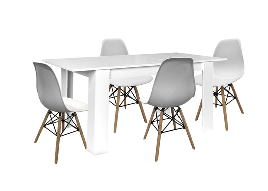 Mesa Extensible de Comedor o Cocina + 4 Sillas Estilo Nordico