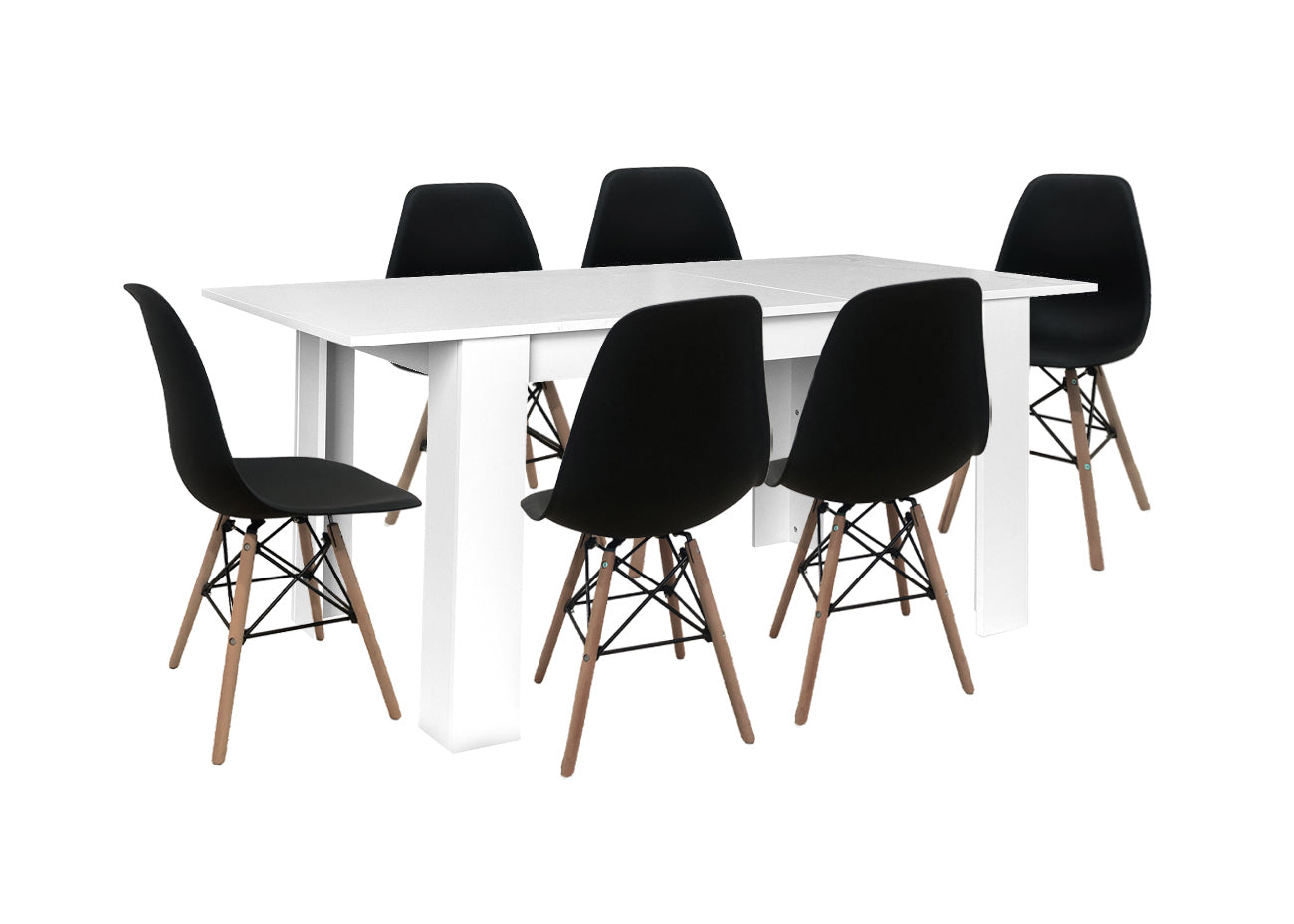 Mesa Extensible de Comedor o Cocina + 6 Sillas Estilo Nordico