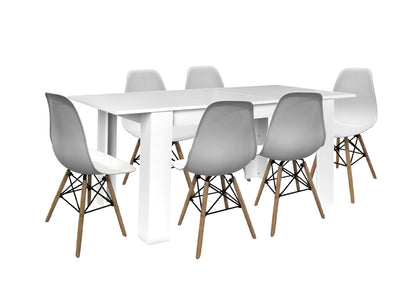 Mesa Extensible de Comedor o Cocina + 6 Sillas Estilo Nordico