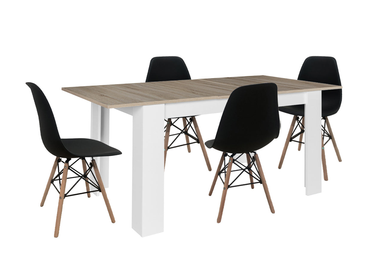 Mesa Extensible de Comedor o Cocina + 4 Sillas Estilo Nordico