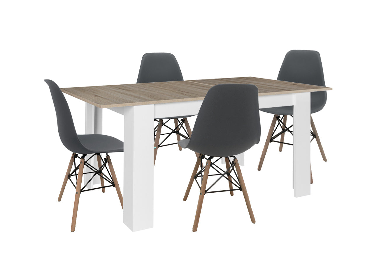 Mesa Extensible de Comedor o Cocina + 4 Sillas Estilo Nordico