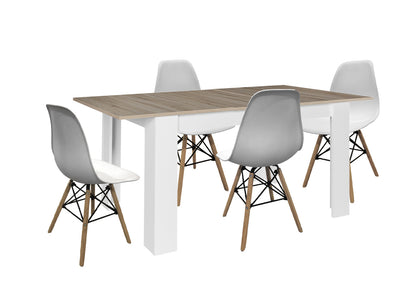 Mesa Extensible de Comedor o Cocina + 4 Sillas Estilo Nordico
