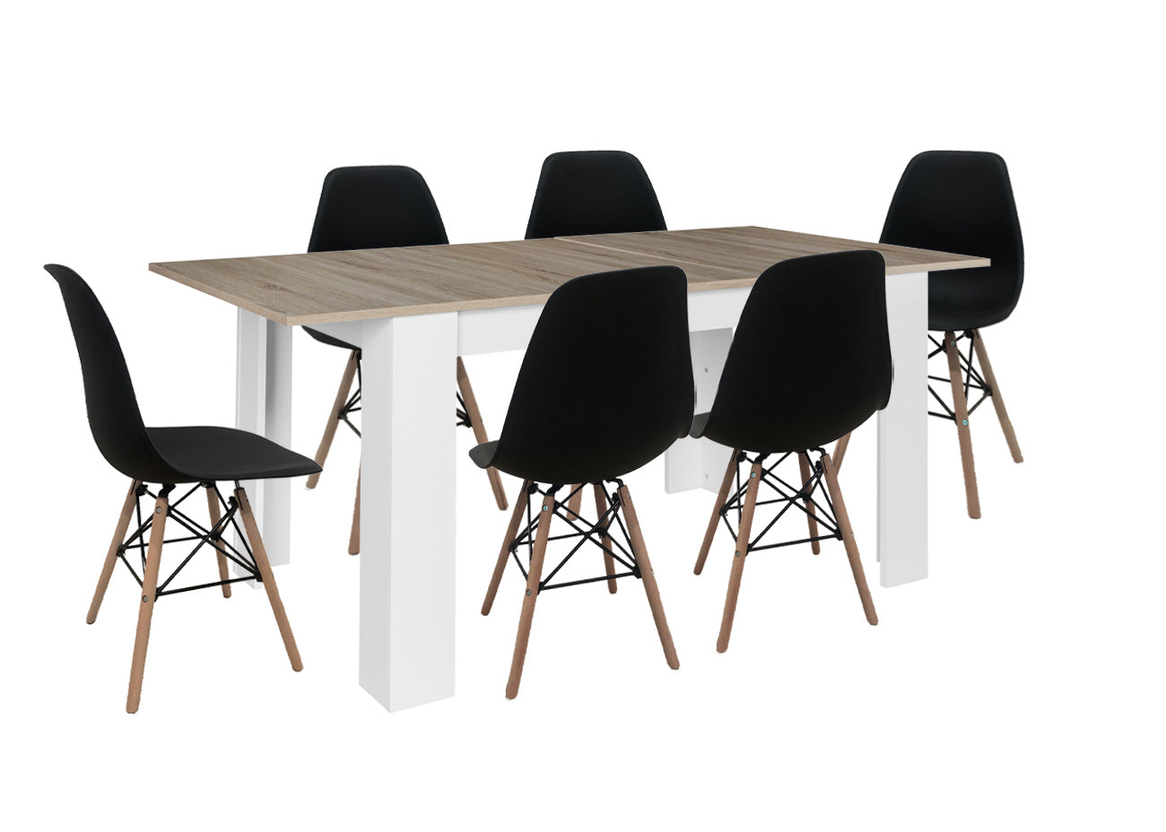 Mesa Extensible de Comedor o Cocina + 6 Sillas Estilo Nordico