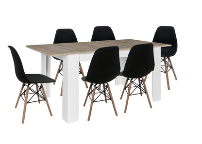 Mesa Extensible de Comedor o Cocina + 6 Sillas Estilo Nordico