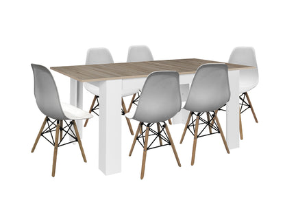 Mesa Extensible de Comedor o Cocina + 6 Sillas Estilo Nordico