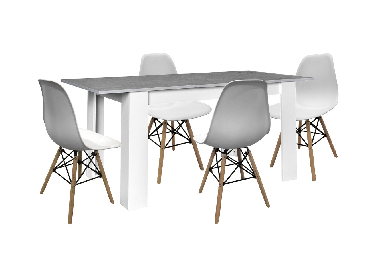 Mesa Extensible de Comedor o Cocina + 4 Sillas Estilo Nordico