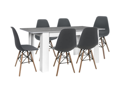 Mesa Extensible de Comedor o Cocina + 6 Sillas Estilo Nordico
