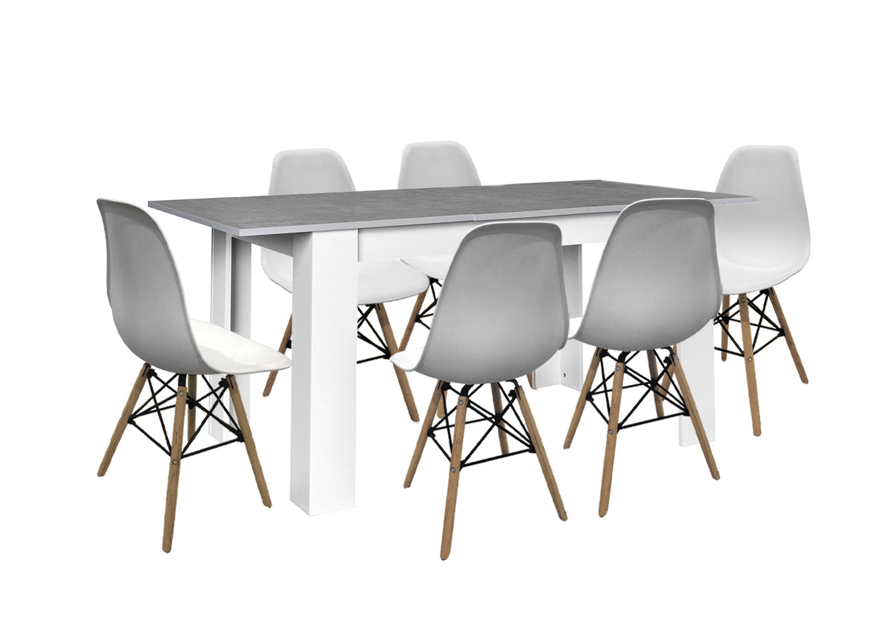 Mesa Extensible de Comedor o Cocina + 6 Sillas Estilo Nordico