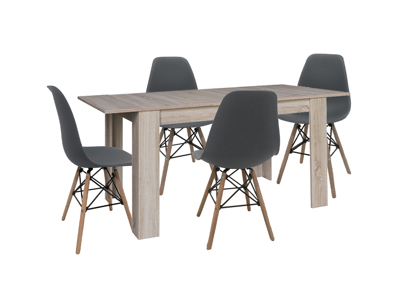 Mesa Extensible de Comedor o Cocina + 4 Sillas Estilo Nordico