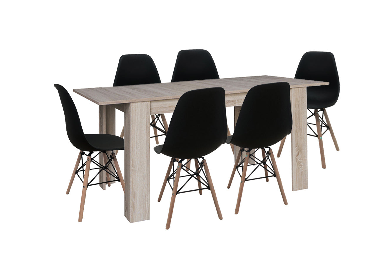 Mesa Extensible de Comedor o Cocina + 6 Sillas Estilo Nordico