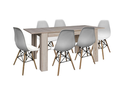 Mesa Extensible de Comedor o Cocina + 6 Sillas Estilo Nordico