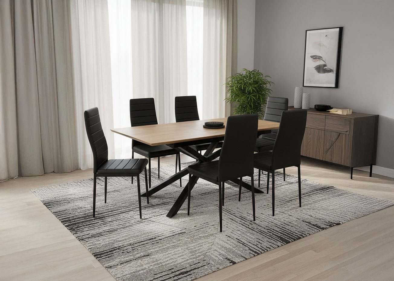 Pack Mesa Extensible HD + 6 Sillas Polipiel