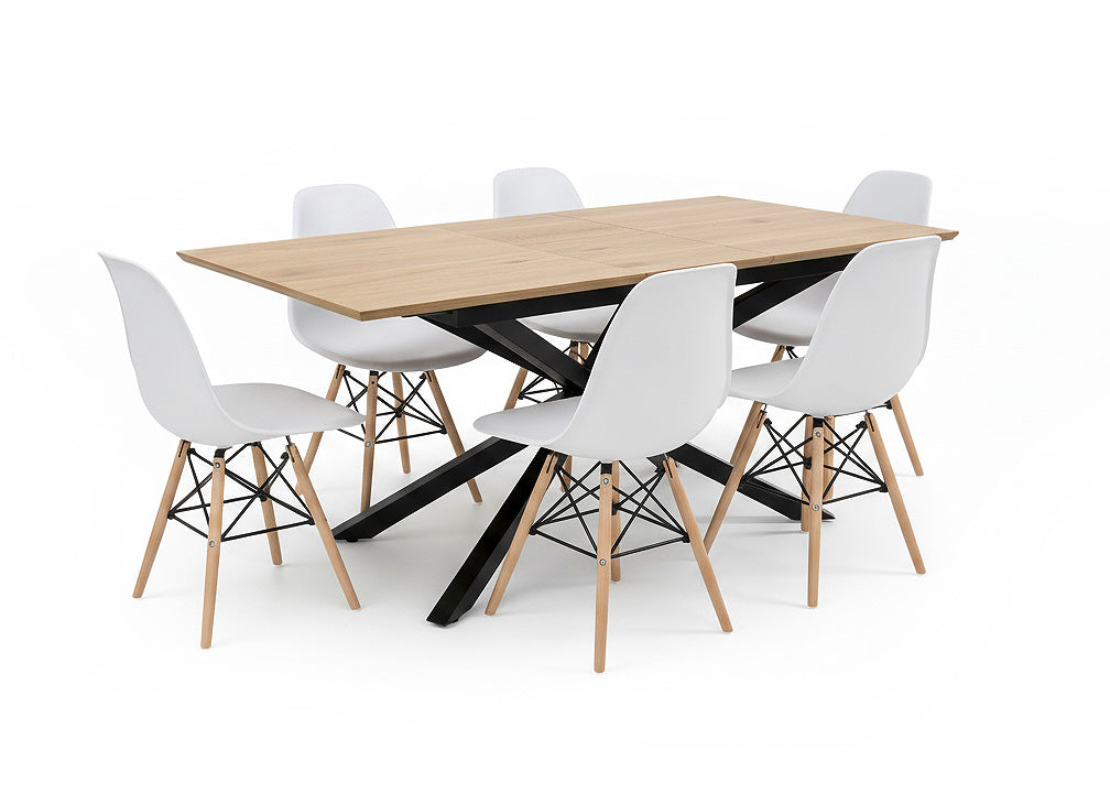 Pack Mesa Extensible HD + 6 Sillas Estilo Nordico