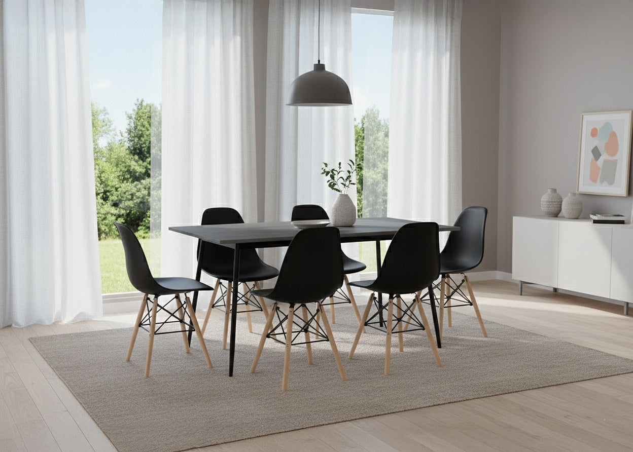 Mesa de Comedor 160cm + 6 Sillas Estilo Nordico