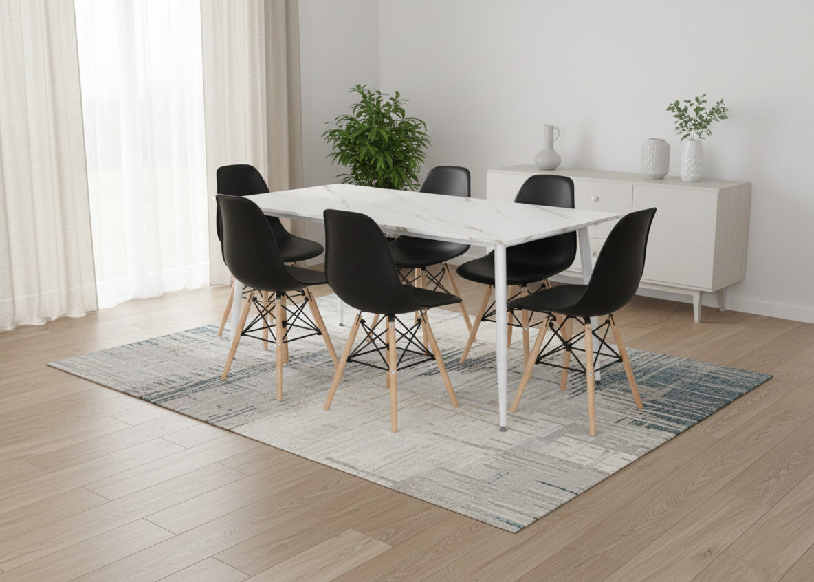 Mesa de Comedor 140cm + 6 Sillas Estilo Nordico