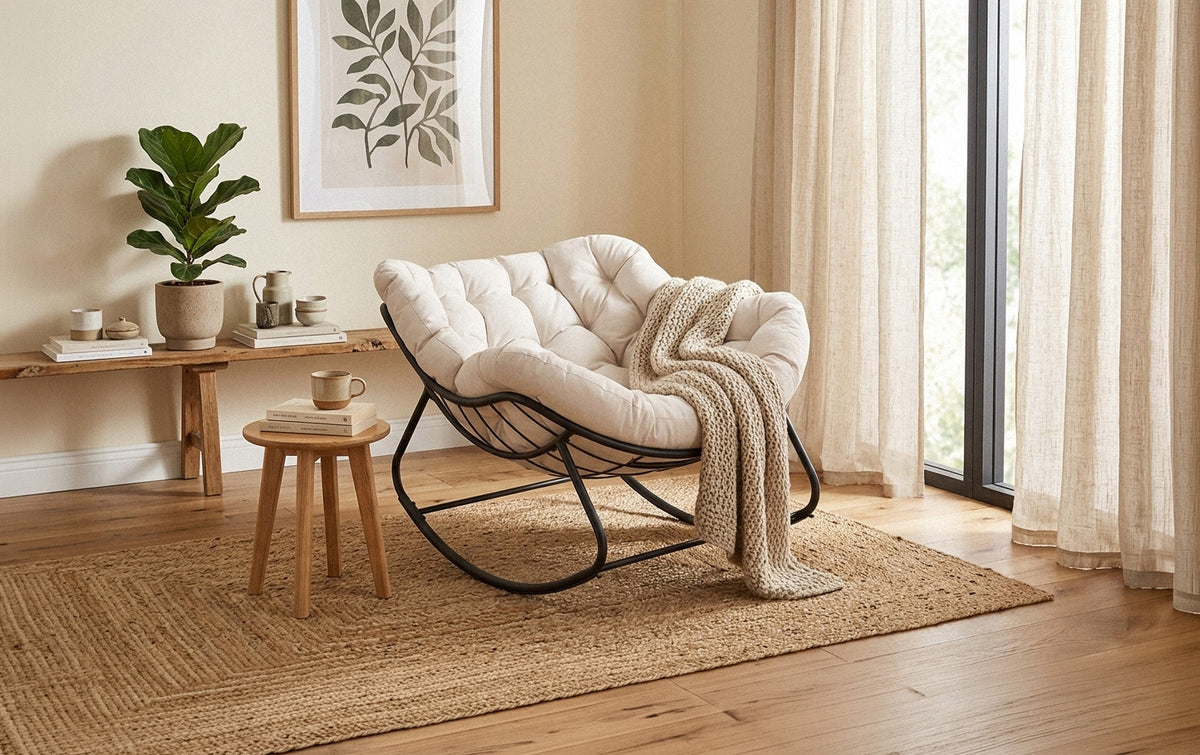 Silla Mecedora Milan Beige. Muebles de Dormitorio, Jardin o Terraza