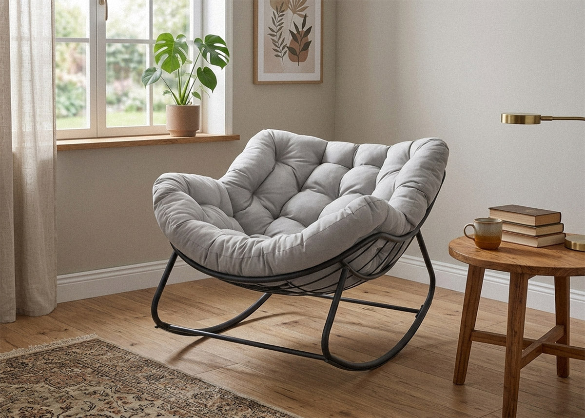 Silla Mecedora Milan Gris. Muebles de Dormitorio, Jardin o Terraza