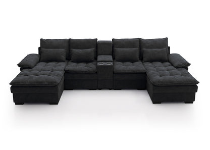 Sofa Doble Chaise Longue Stefano Negro + Portavasos 320cm
