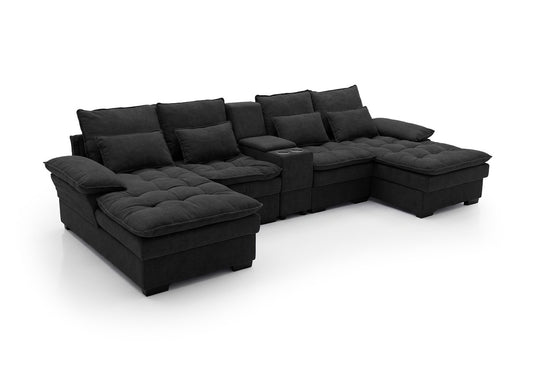 Sofa Doble Chaise Longue Stefano Negro + Portavasos 320cm
