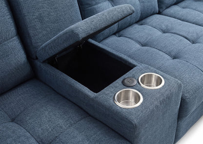 Sofa Doble Chaise Longue Stefano Azul + Portavasos 320cm