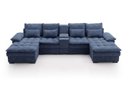 Sofa Doble Chaise Longue Stefano Azul + Portavasos 320cm