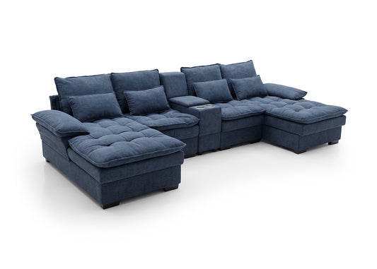 Sofa Doble Chaise Longue Stefano Azul + Portavasos 320cm