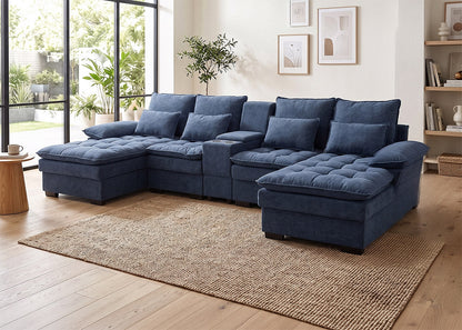 Sofa Doble Chaise Longue Stefano Azul + Portavasos 320cm