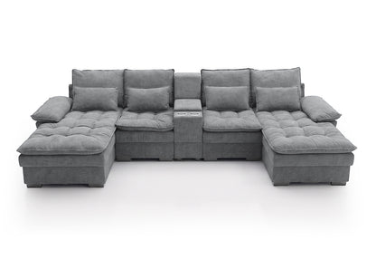 Sofa Doble Chaise Longue Stefano Gris + Portavasos 320cm