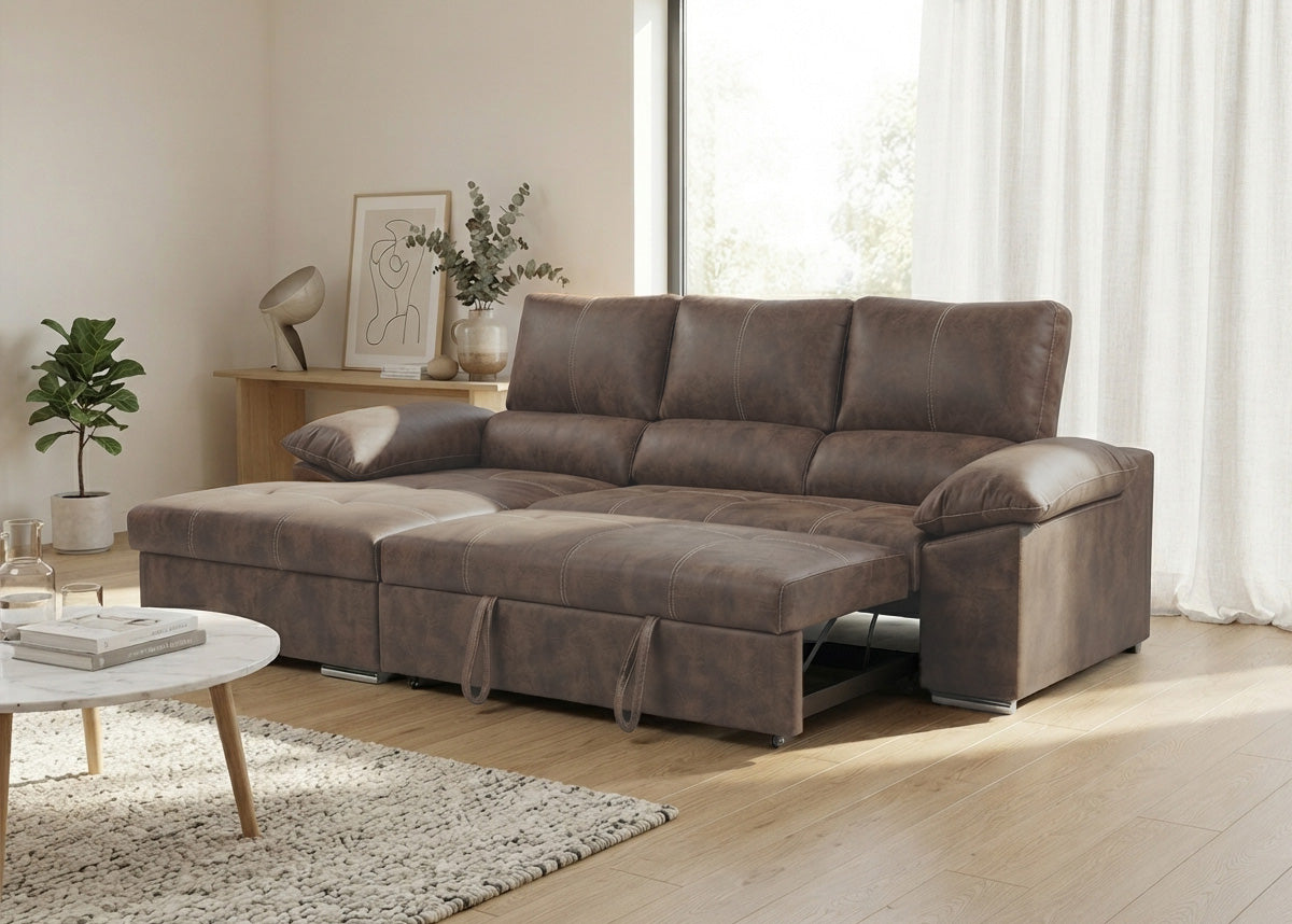 Sofa Cama Chaise Longue Naiara 252cm Marron