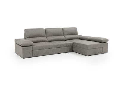 Sofa Cama Chaise Longue Reversible Dave Gris 284cm, Arcon + Puff