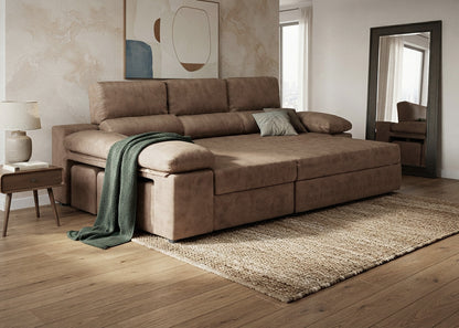 Sofa Cama Chaise Longue Reversible Dave 284cm, Arcon + Puff